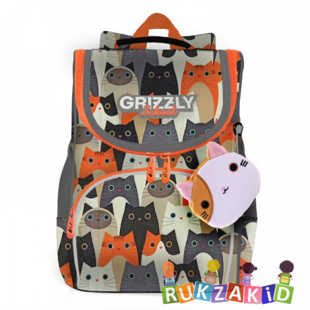 Ранец школьный с мешком для обуви Grizzly RAm-184-12 Котики рыжие
