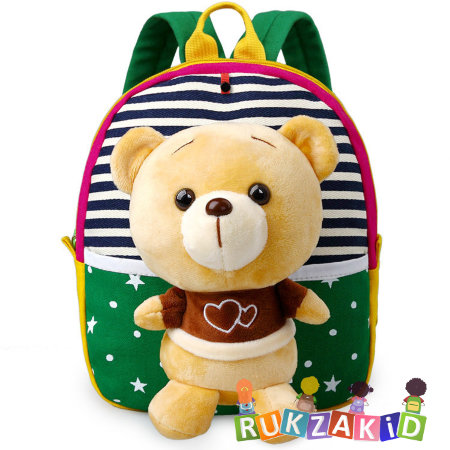 Детский рюкзачок с игрушкой Мишка Love зеленый