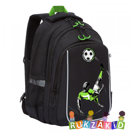 Рюкзак школьный для мальчика Grizzly RB-252-4 Футбол Черный - салатовый