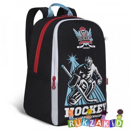 Рюкзак школьный Grizzly RB-151-1 Hockey Черный - голубой