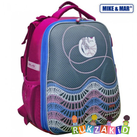 Школьный рюкзак MikeMar 1008-89 Котик с клубком Серо-малиновый
