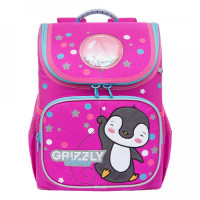 Ранец рюкзак школьный Grizzly RAl-194-3 Пингвиненок Малиновый - фуксия