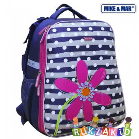 Рюкзак школьный Mike Mar 1008-96 Цветок Сине-серый/ малиновый кант