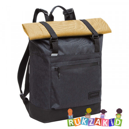 Рюкзак роллтоп мужской Grizzly RQL-315-1 Черный - песочный