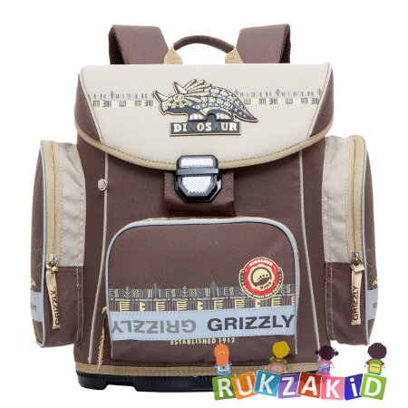 Ранец с замком Grizzly RA-675-2 Dinosaur Коричневый