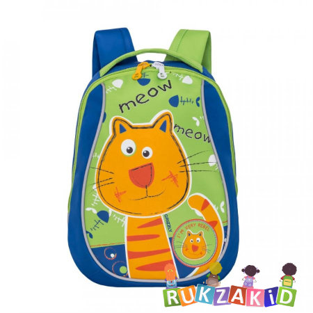Рюкзак детский с котиком Grizzly RS-893-1 Синий - салатовый