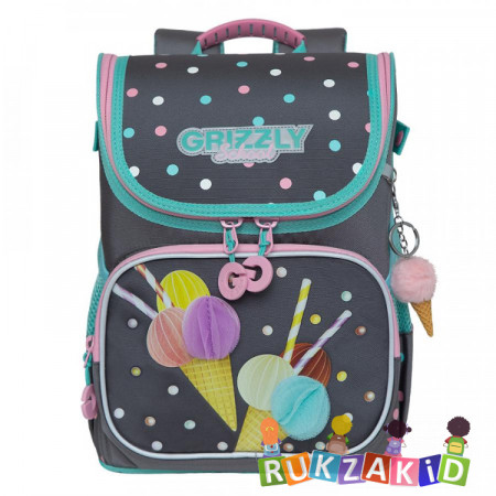 Ранец рюкзак школьный Grizzly RAl-194-5 Мороженое Серый