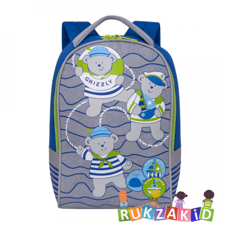 Рюкзак детский Grizzly RS-892-1 Моряки Синий - салатовый