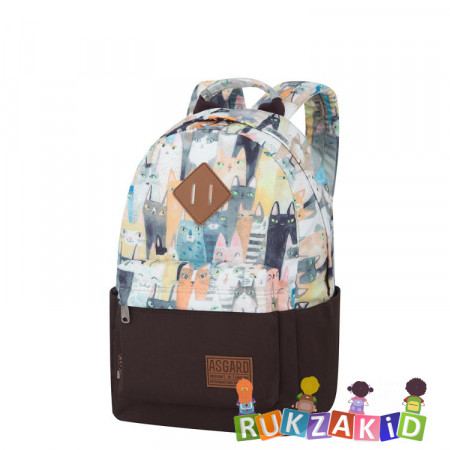 Молодежный рюкзак Asgard Р-5333 Дизайн Коричневый - Коты Коты