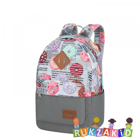 Молодежный рюкзак Asgard Р-5333 Дизайн Серый светлый - Пончики Газета серая