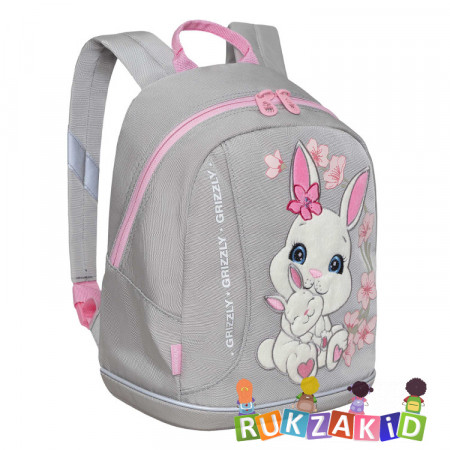 Рюкзак детский с зайчиком Grizzly RK-281-1 Светло - серый