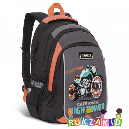 Рюкзак школьный Grizzly RB-152-3 Мото Черный - оранжевый