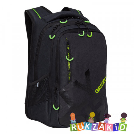 Рюкзак школьный Grizzly RU-338-2 Черный - салатовый