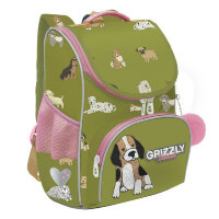 Ранец школьный с мешком для обуви Grizzly RAm-384-8 Оливковый