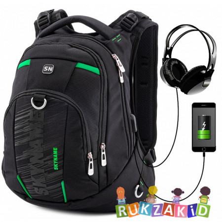 Рюкзак молодежный SkyName 90-8806 Черно - Зеленый