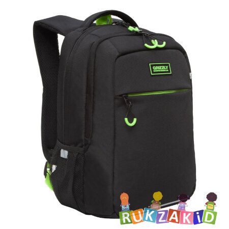 Рюкзак школьный Grizzly RB-156-1m Черный - салатовый