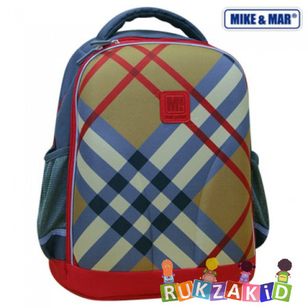 Облегченный школьный рюкзак MikeMar 1010-04 Бежевая клетка / красный кант