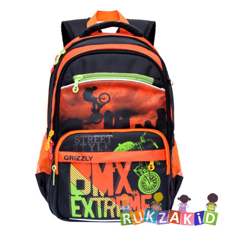 Школьный рюкзак для мальчика Grizzly RB-964-3 Черный - оранжевый