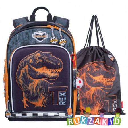 Ранец школьный с мешком для обуви Across HK23-5 Динозавр T-Rex