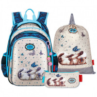 Рюкзак школьный с пеналом и мешком для обуви Across ACR22-410-5 Котенок и бабочки