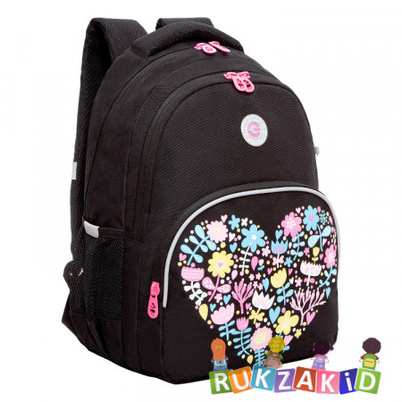 Рюкзак школьный Grizzly RG-360-2 Цветы Черный