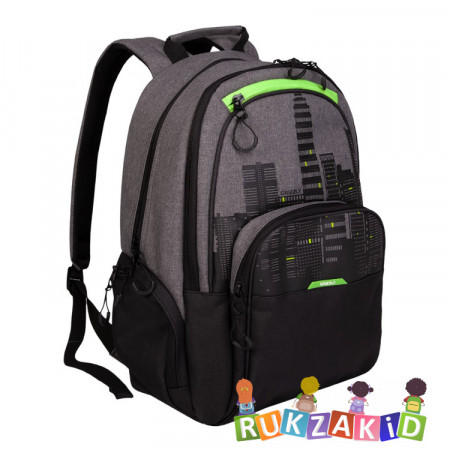 Рюкзак школьный Grizzly RU-030-41 Черный - салатовый