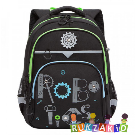 Рюкзак школьный Grizzly RB-157-1 Черный - салатовый