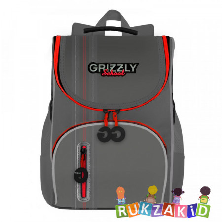 Ранец школьный с мешком для обуви Grizzly RAm-185-2 Серый