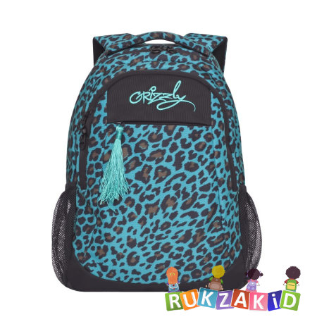 Рюкзак молодежный Grizzly RD-741-1 Леопард бирюзовый