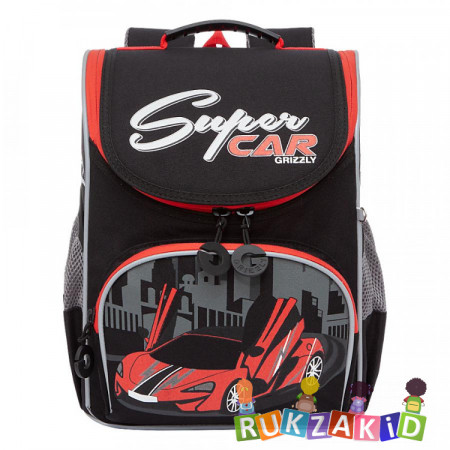 Ранец школьный с мешком для обуви Grizzly RAm-185-5 Super Car Черный