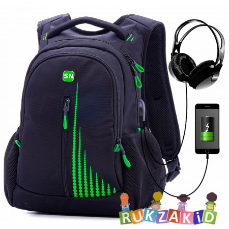 Рюкзак молодежный SkyName 90-111 Черный с зеленым