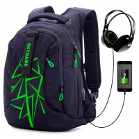 Рюкзак молодежный SkyName 90-112 Черный с зеленым