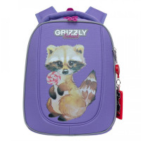 Ранец рюкзак школьный Grizzly RAf-192-1 Енот Лаванда
