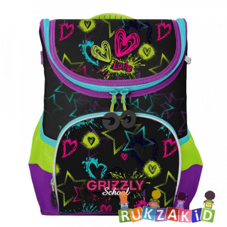 Ранец школьный раскладной Grizzly RAn-082-1 Черный - фиолетовый