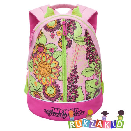 Рюкзак детский для девочки Grizzly с цветочками RS-665-3 розовый