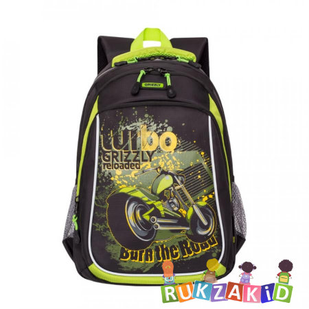 Рюкзак школьный Grizzly RB-860-3 Черный - салатовый