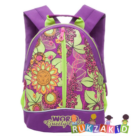 Рюкзак детский для девочки Grizzly с цветочками RS-665-3 фиолетовый