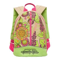 Рюкзак детский Grizzly с цветочками RS-665-3 зеленый-бежевый
