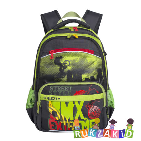 Школьный рюкзак для мальчика Grizzly RB-732-3 Черный - салатовый