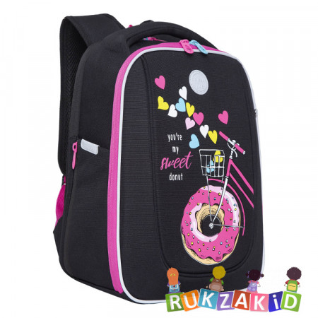 Ранец рюкзак школьный Grizzly RAf-292-6 Sweet Donut Черный