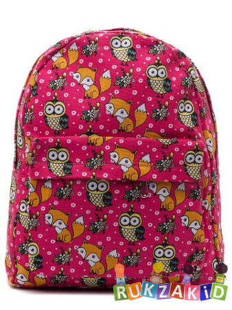 Рюкзак для подростка с совами и лисами розовый Fox and Owl
