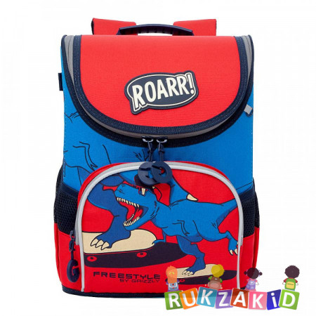 Ранец школьный раскладной Grizzly RAn-083-5 Динозавры Красный - синий