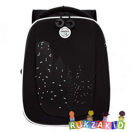 Ранец рюкзак школьный Grizzly RAf-193-9 Ночной город Черный
