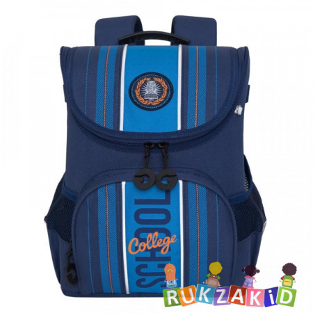 Ранец школьный раскладной Grizzly RAn-083-6 Old School Синий - оранжевый