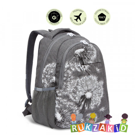 Рюкзак молодежный Grizzly RD-242-1 Одуванчики Темно - серый