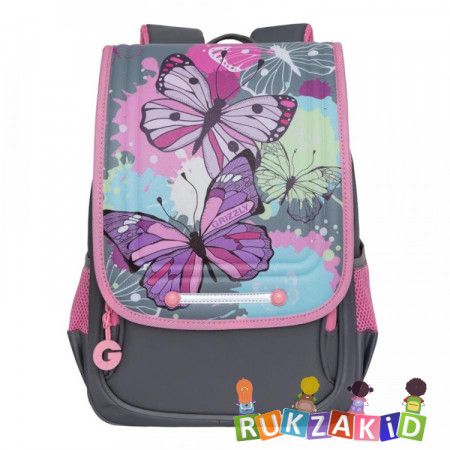 Рюкзак школьный с ортопедической спинкой Grizzly RAk-090-1 Бабочки Серый