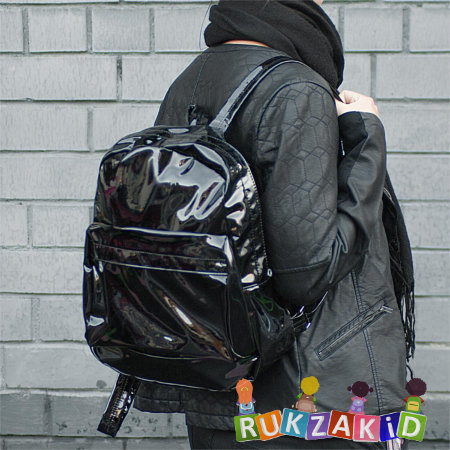 Глянцевый рюкзак городской женский Kawaii Glossy Style Галактический черный