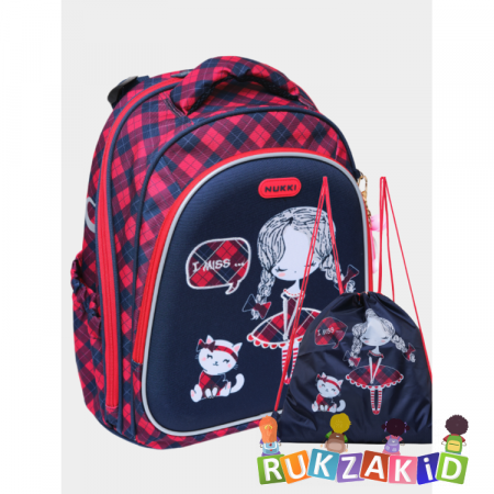 Ранец школьный с мешком для обуви Nukki NK22-4002-2 Девочка с кошкой