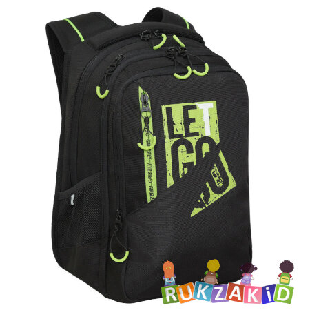 Рюкзак школьный Grizzly RU-438-3 Черный - салатовый