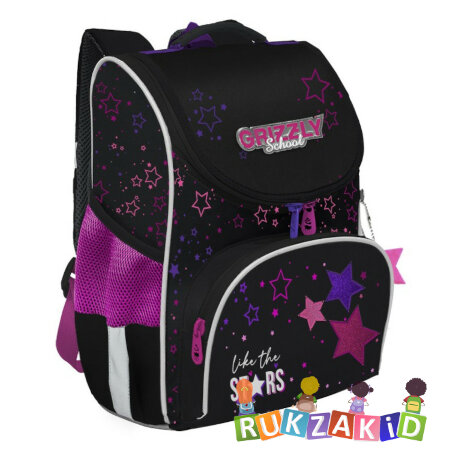 Ранец школьный с мешком для обуви Grizzly RAm-384-11 Звезды Черный